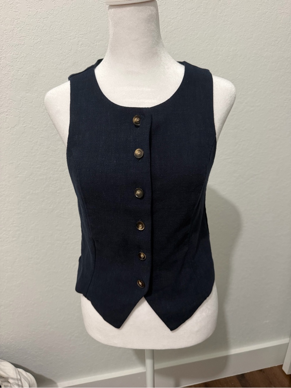 Classic Navy Button-Front Women's Vest